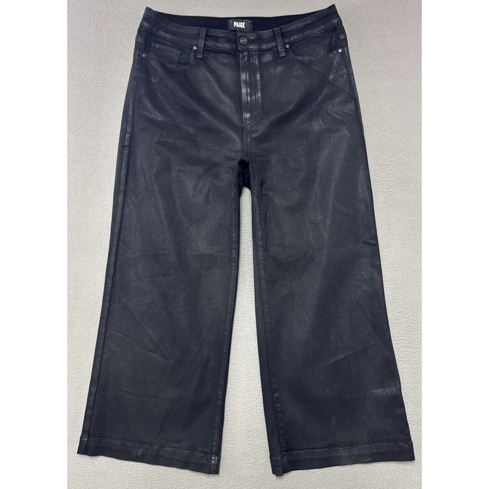 Paige Anessa Womens High Rise Wide Leg Jeans Black Dark Stretch Everyday 33x26